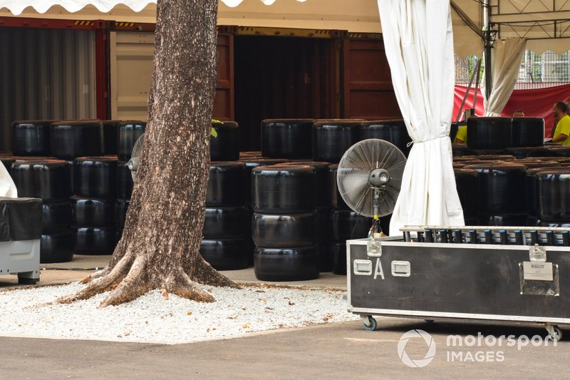 Pirelli tyres are unpacked from containers