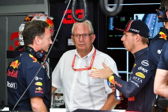 Christian Horner, Team Principal, Red Bull Racing, Helmut Marko, Consultant, Red Bull Racing, and Max Verstappen, Red Bull Racing