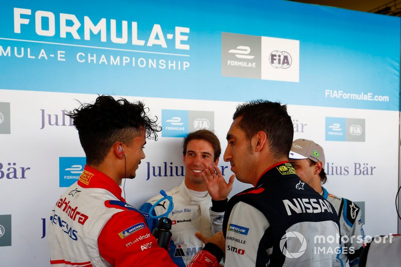Antonio Felix da Costa , BMW I Andretti Motorsports, Sébastien Buemi , Nissan e.Dams and Felipe Massa , Venturi Formula E, congratulate Pascal Wehrlein , Mahindra Racing, afte he took Pole Position