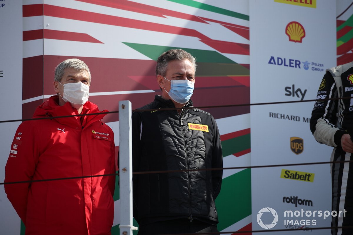 Antonello Coletta, responsabile Competizioni GT e Corse Clienti Ferrari, e Mario Isola, Responsabile car racing di Pirelli