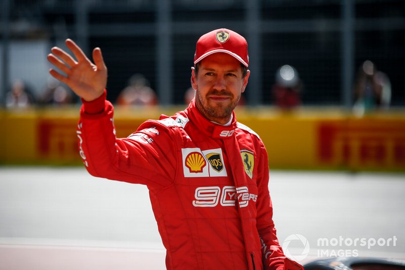 Ganador de la pole Sebastian Vettel, Ferrari celebra en Parc Ferme