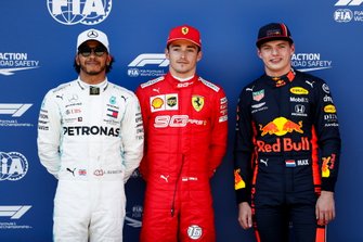 Lewis Hamilton, Mercedes AMG F1, pole pozisyonu galibi Charles Leclerc, Ferrari ve Max Verstappen, Red Bull Racing