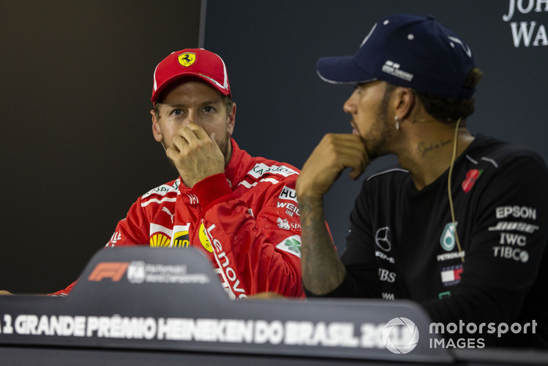 Sebastian Vettel, Ferrari and Lewis Hamilton, Mercedes AMG F1 in Press Conference