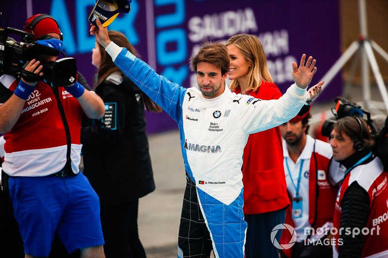 Antonio Felix da Costa, BMW I Andretti Motorsports, festeggia la vittoria, nel parco chiuso