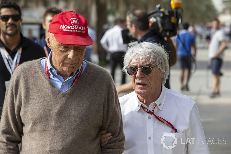 Niki Lauda, Mercedes AMG F1 Non-Executive Chairman and Bernie Ecclestone