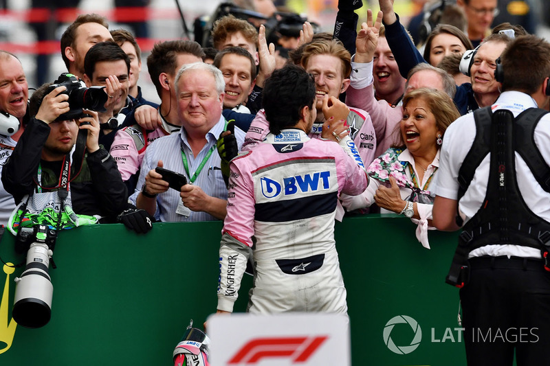 Tercero, Sergio Perez, Force India celebra