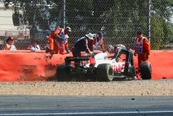 Romain Grosjean, Haas F1 Team, after the crash