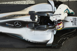 Lewis Hamilton, Mercedes AMG F1, climbs out of his car