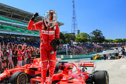 Race winner Sebastian Vettel, Ferrari SF70H celebrates in parc ferme