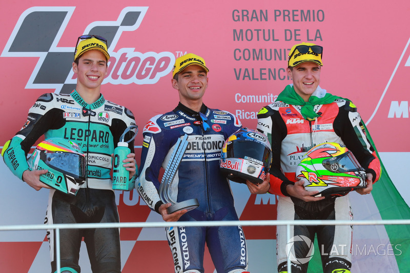 Podium: second place Joan Mir, Leopard Racing, Race winner Jorge Martin, Del Conca Gresini Racing Moto3, third place Marcos Ramírez, Platinum Bay Real Estate