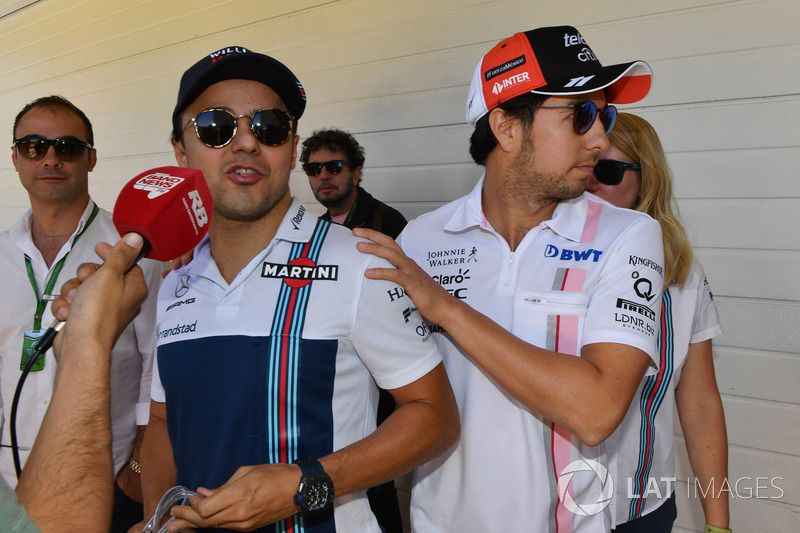Felipe Massa, Williams y Sergio Pérez, Sahara Force India en el desfile de pilotos