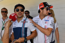 Felipe Massa, Williams y Sergio Pérez, Sahara Force India en el desfile de pilotos
