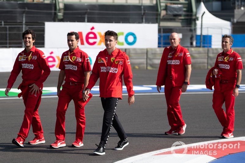 Charles Leclerc, Ferrari walks the track with his team