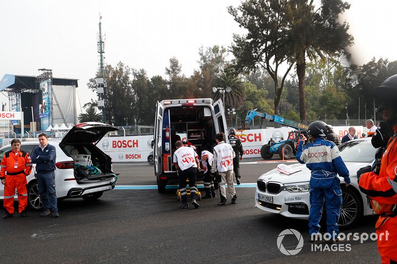 Daniel Abt, Audi Sport ABT Schaeffler is placed into an ambulance