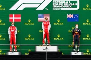 Frederik Vesti, Prema Racing, Race Winner Logan Sargeant, Prema Racing and Liam Lawson, Hitech Grand Prix on the podium