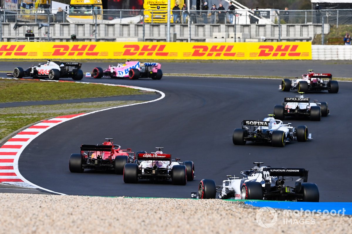 Romain Grosjean, Haas VF-20, Nico Hulkenberg, Racing Point RP20, Antonio Giovinazzi, Alfa Romeo Racing C39, Kevin Magnussen, Haas VF-20, Nicholas Latifi, Williams FW43, Sebastian Vettel, Ferrari SF1000, Kimi Raikkonen, Alfa Romeo Racing C39, and Daniil Kvyat, AlphaTauri AT01