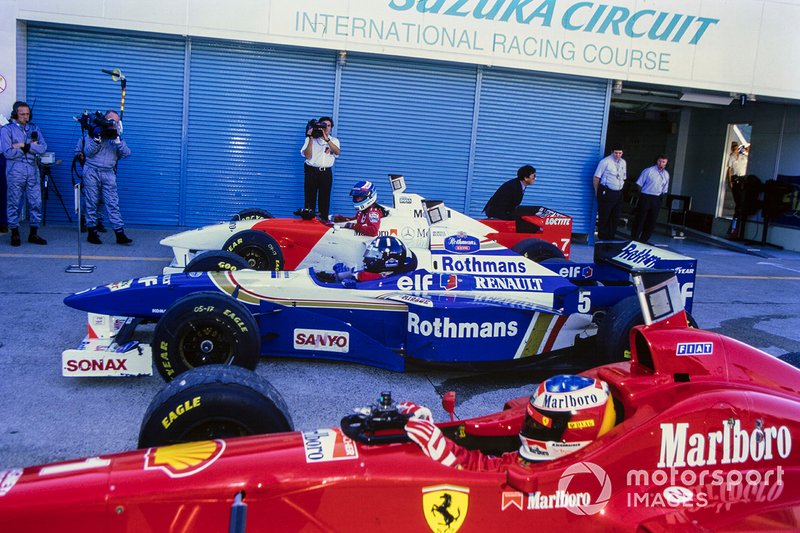 Damon Hill, Williams, Michael Schumacher, Ferrari, Mika Hakkinen, McLaren