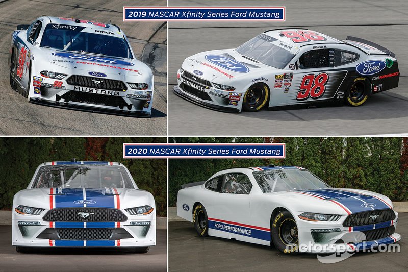 Comparação entre o Mustang 2019 e o de 2020 da NASCAR Xfinity Series