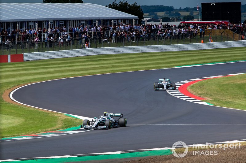 Valtteri Bottas, Mercedes AMG W10, leads Lewis Hamilton, Mercedes AMG F1 W10