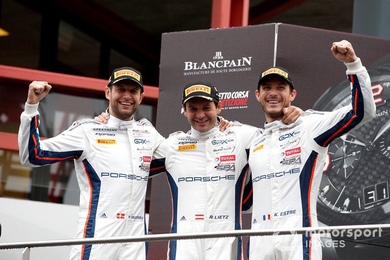 Podium: Winner #20 GPX Racing Porsche 911 GT3 R: Kevin Estre, Michael Christensen, Richard Lietz