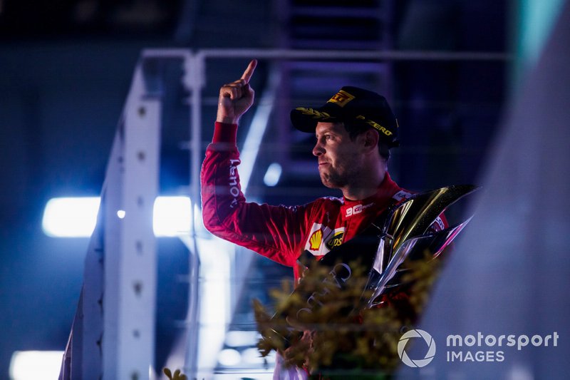 Podio: ganador Sebastian Vettel, Ferrari, celebra
