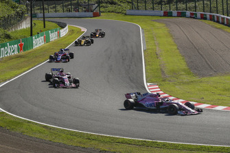 Sergio Perez, Racing Point Force India VJM11 leads Esteban Ocon, Racing Point Force India VJM11