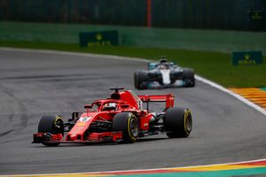 Sebastian Vettel, Ferrari SF71H, leads Lewis Hamilton, Mercedes AMG F1 W09