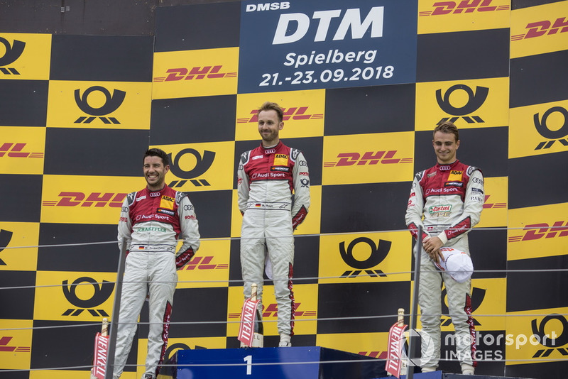 Podium: Race winner René Rast, Audi Sport Team Rosberg, second place Mike Rockenfeller, Audi Sport Team Phoenix and third place Nico Müller, Audi Sport Team Abt Sportsline