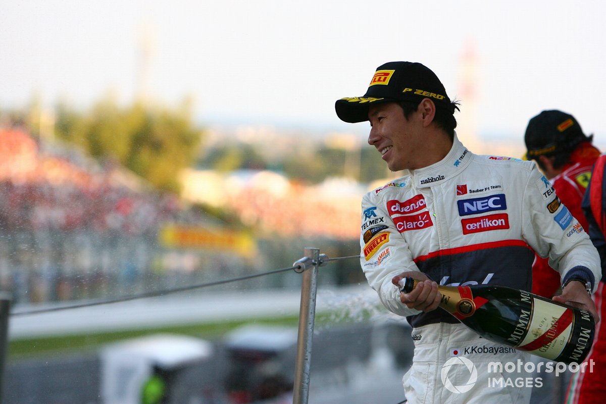 Third place Kamui Kobayashi, Sauber C31 celebrates