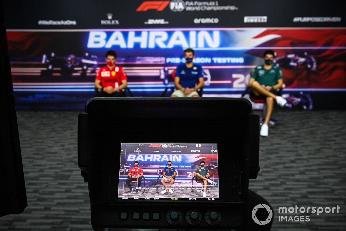 Charles Leclerc, Ferrari, George Russell, Williams, y Lance Stroll, Aston Martin