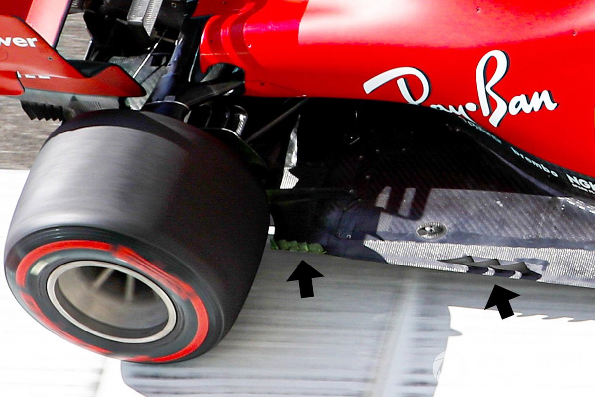 Detalle del fondo plano del coche de Charles Leclerc, Ferrari SF1000