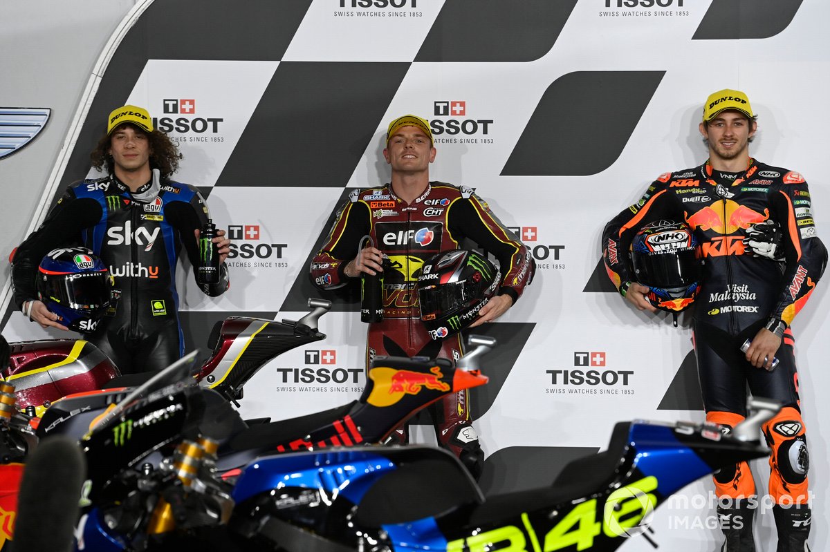 Top 3 calificados: Sam Lowes, Marc VDS Racing Team Remy Gardner, Red Bull KTM Ajo Marco Bezzecchi, Sky Racing Team VR46 parc ferme