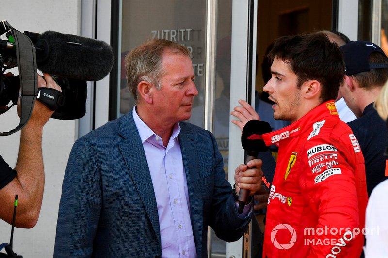 Martin Brundle, Sky TV intervista Charles Leclerc, Ferrari in Parc Ferme dopo la gara