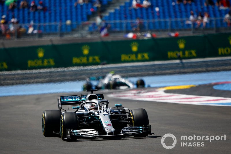 Lewis Hamilton, Mercedes AMG F1 W10, leads Valtteri Bottas, Mercedes AMG W10