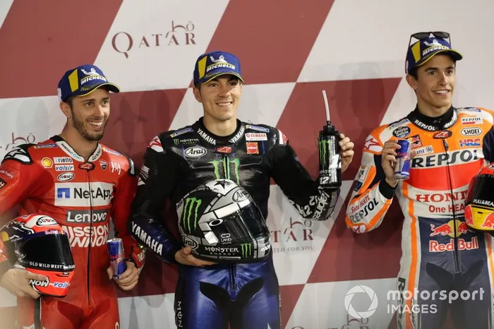 Top 3 después de la clasificación, Andrea Dovizioso, Ducati Team, Maverick Viñales, Yamaha Factory Racing, Marc Marquez, Repsol Honda Team
