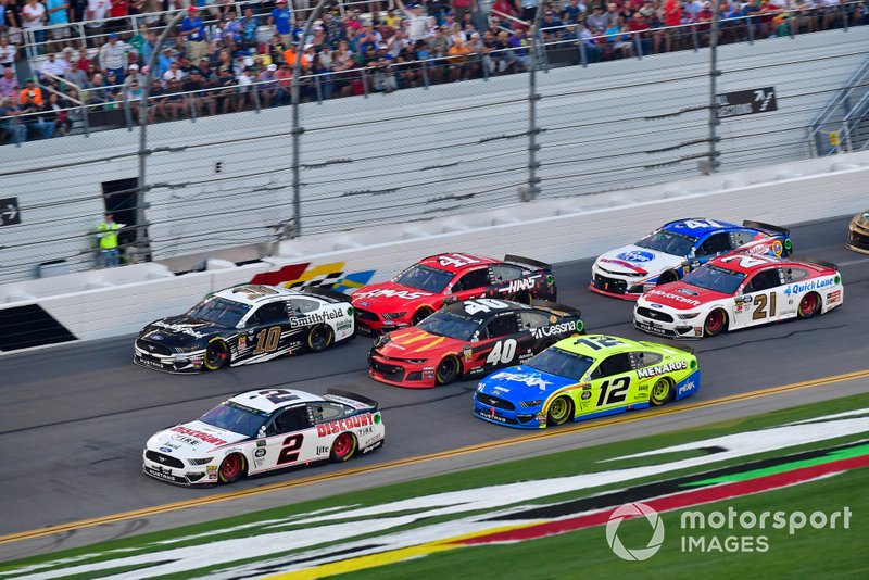 Brad Keselowski, Team Penske, Ford Mustang Discount Tire, Aric Almirola, Stewart-Haas Racing, Ford Mustang Smithfield, Jamie McMurray, Spire Motorsports, Chevrolet Camaro McDonalds/Cessna/Bass Pro Shops, Daniel Suarez, Stewart-Haas Racing, Ford Mustang Haas Automation, Ryan Blaney, Team Penske, Ford Mustang Menards/Peak, Paul Menard, Wood Brothers Racing, Ford Mustang Motorcraft / Quick Lane Tire & Auto Center, Ryan Preece, JTG Daugherty Racing, Chevrolet Camaro Kroger.com