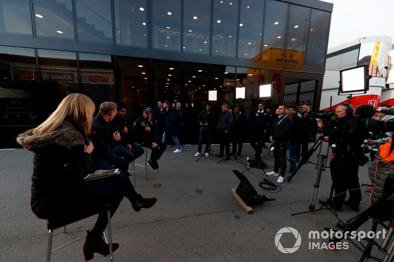 Rachel Brooks, Sky TV, Simon Lazenby, Sky TV, Karun Chandhok, Sky TV and Sergio Perez, SportPesa Racing Point F1 Team