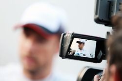 Jenson Button, McLaren with the media
