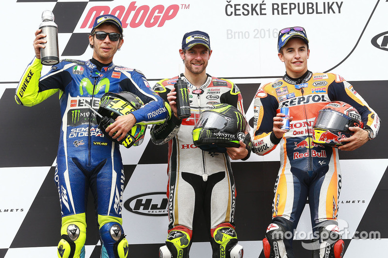 2016: 1. Cal Crutchlow, 2. Valentino Rossi, 3. Marc Marquez