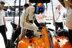 Fernando Alonso, McLaren, climbs into his car