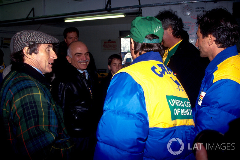 Jackie Stewart, Michael Schumacher, ve Riccardo Patrese, Benetton