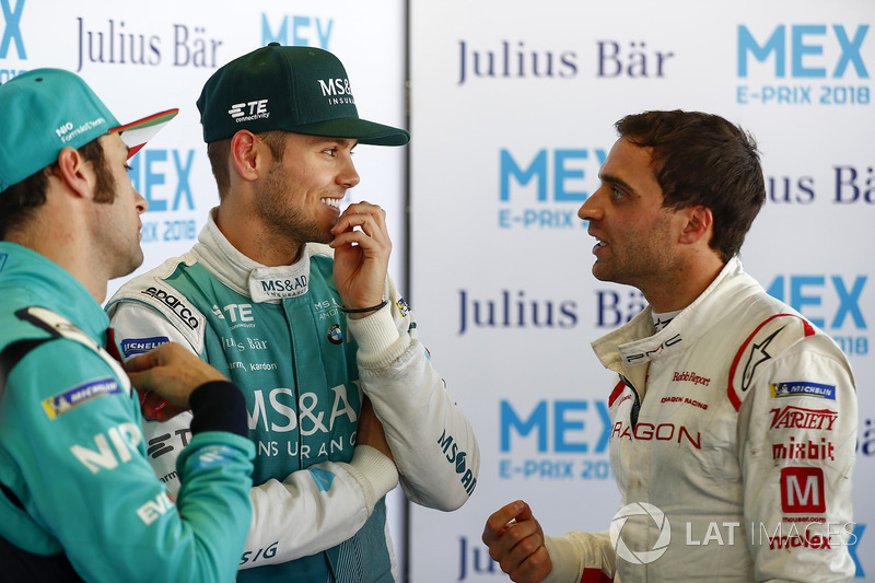 Jérôme d'Ambrosio, Dragon Racing, in the press pen with Tom Blomqvist, Andretti Formula E Team, Luca Filippi, NIO Formula E Team