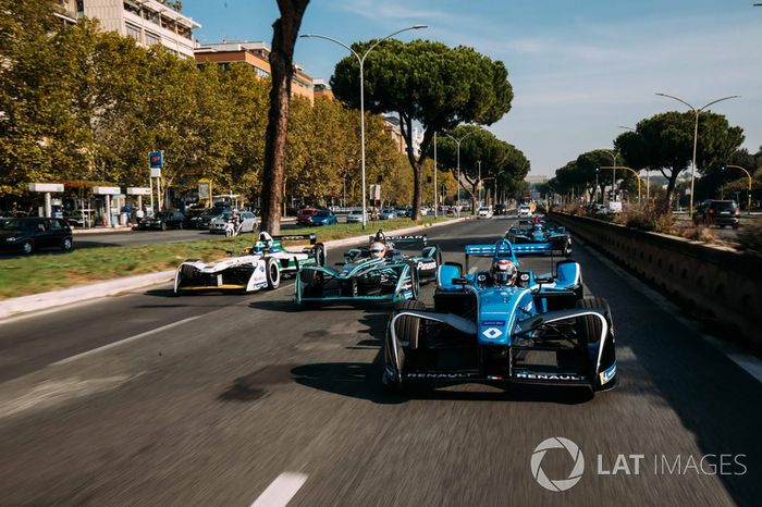 Sébastien Buemi, Renault e.Dams, Nelson Piquet Jr., Jaguar Racing, Lucas di Grassi, Audi Sport ABT Schaeffler y Luca Filippi, NIO Formula E Team