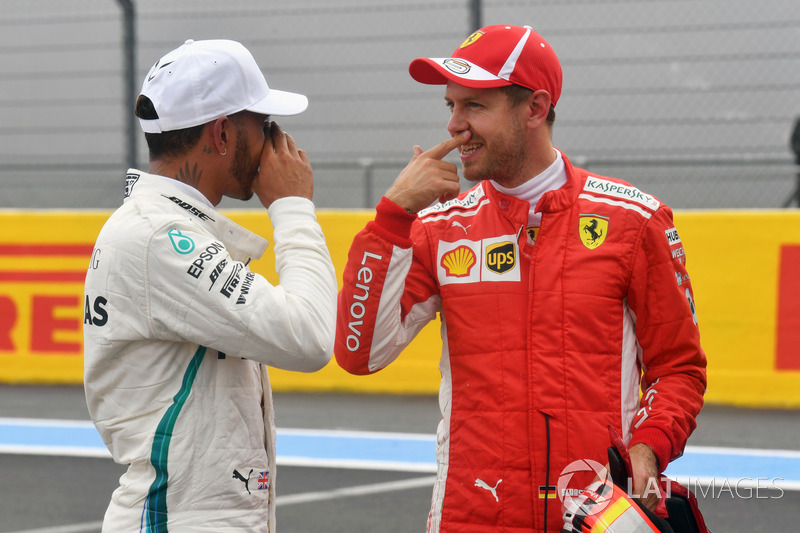 Lewis Hamilton, Mercedes-AMG F1 ve Sebastian Vettel, Ferrari