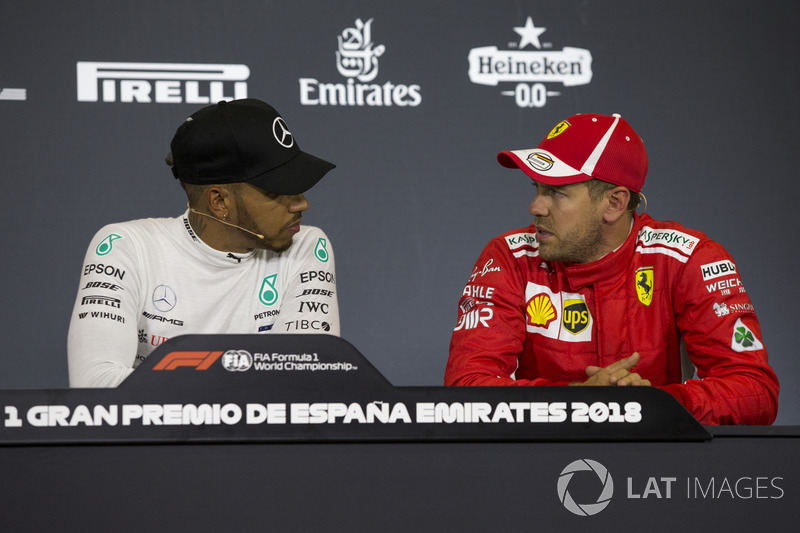 Lewis Hamilton, Mercedes-AMG F1 and Sebastian Vettel, Ferrari in the Press Conference