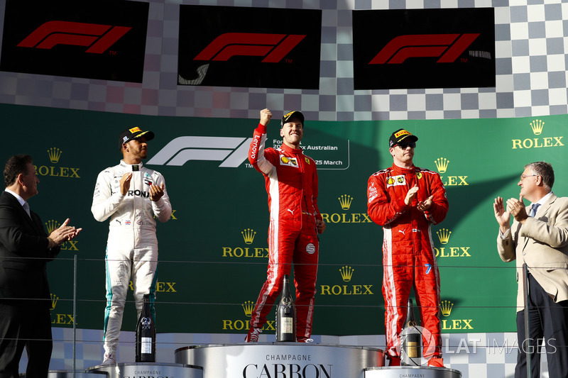 Переможець Себастьян Феттель, Ferrari, Льюіс Хемілтон, Mercedes AMG F1, Кімі Райкконен, Ferrari