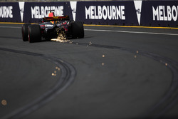 Sparks fly from the car of Max Verstappen, Red Bull Racing RB13