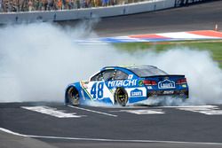Jimmie Johnson, Hendrick Motorsports Chevrolet, does a burnout after winning