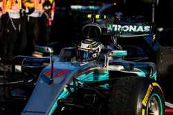 Valtteri Bottas, Mercedes AMG F1 W08, 3rd Position, arrives in Parc Ferme