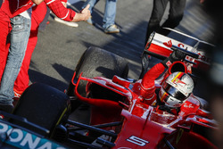 Sebastian Vettel, Ferrari SF70H, 1st Position, arrives in Parc Ferme